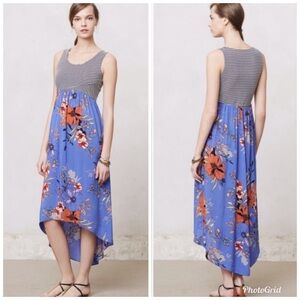 Maxi dress w/ fun color combo! Also a high-low detail-higher in front than back.